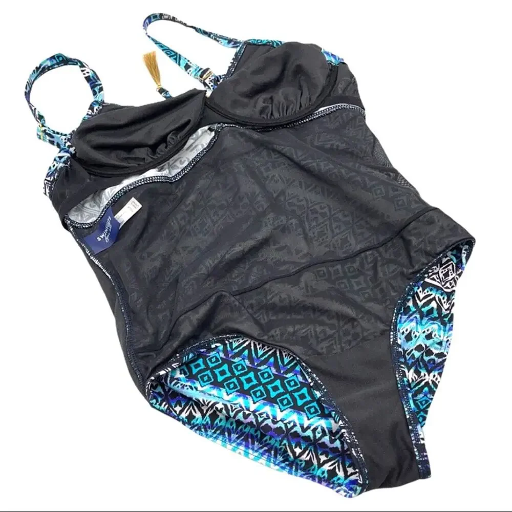 SWIMSUITS FOR ALL blue one piece women size 8DD/F